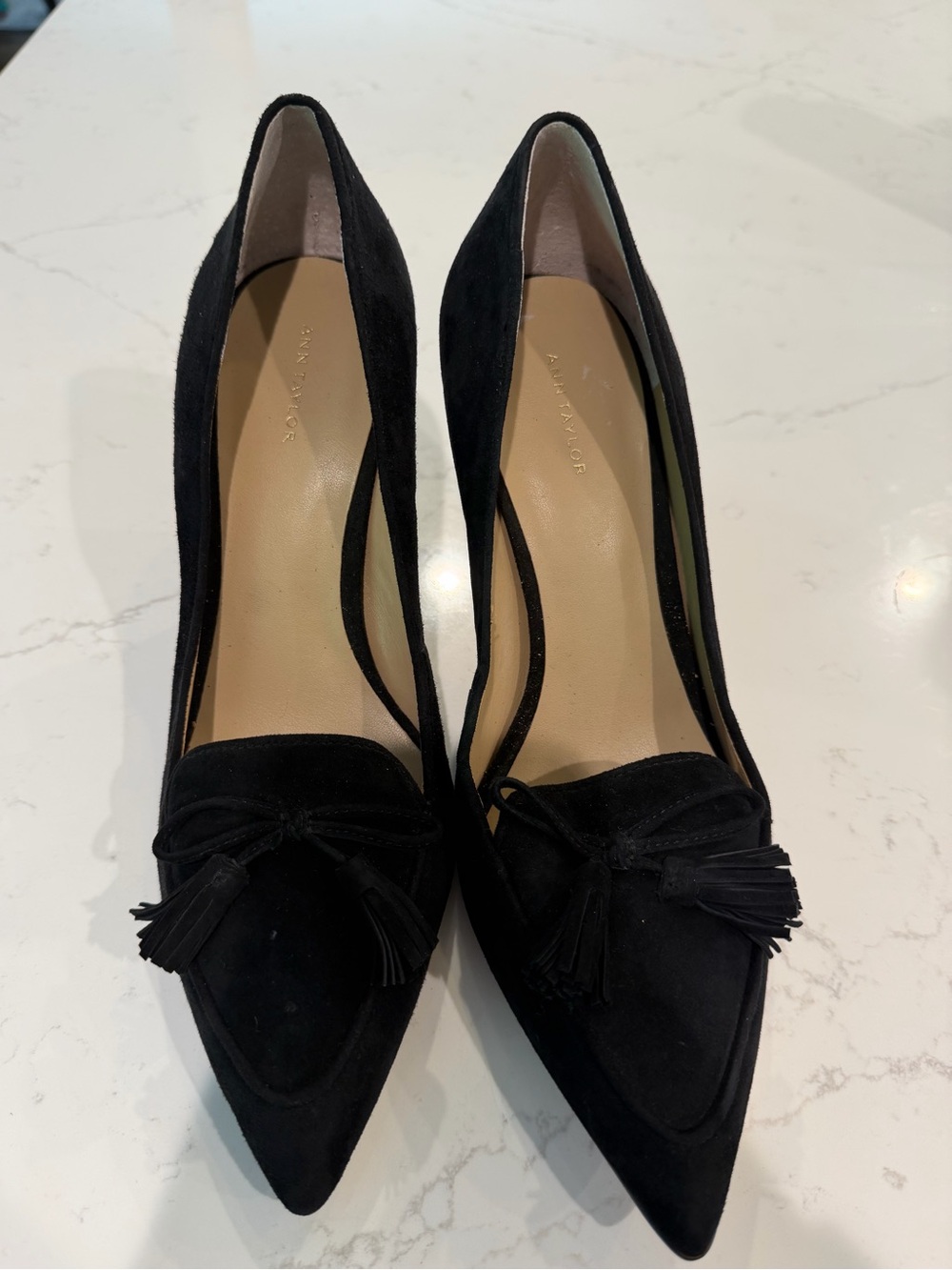 Ann Taylor Pointed Tassel Loafer Pumps - Black